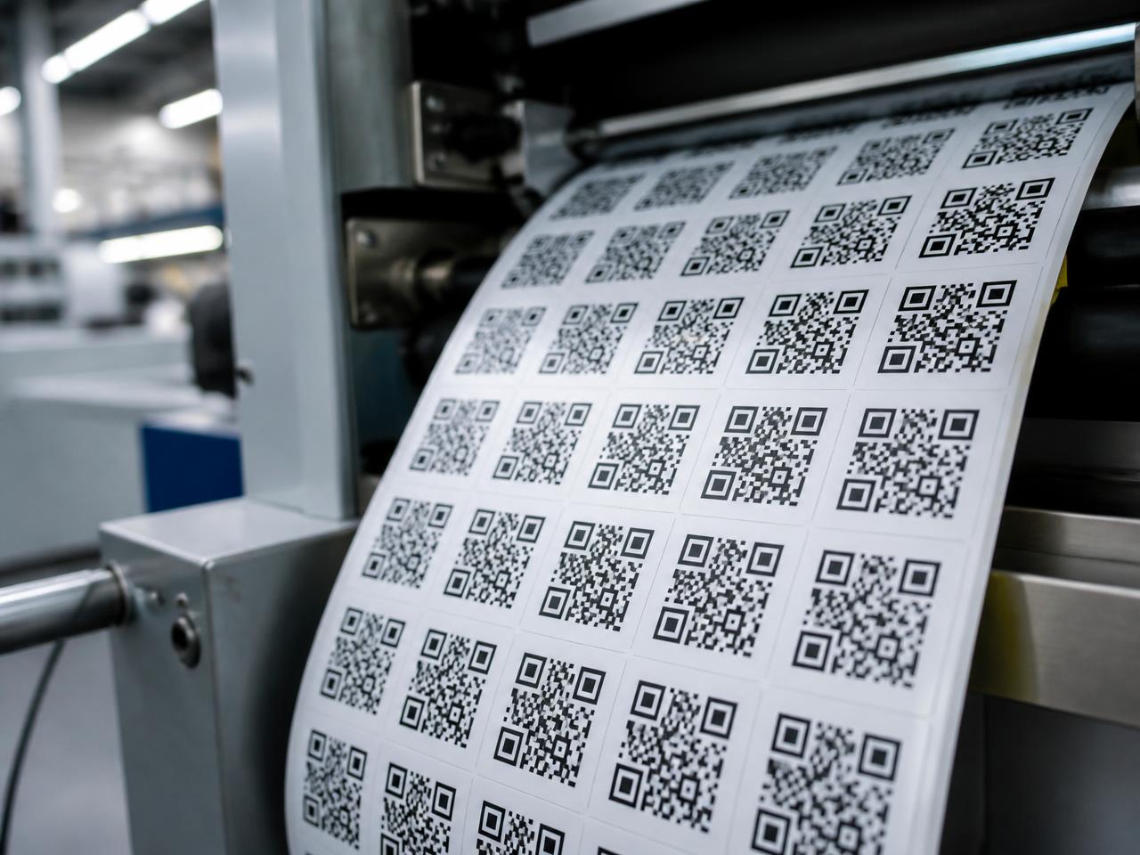 Sheet of QR codes printed by an industrial printer